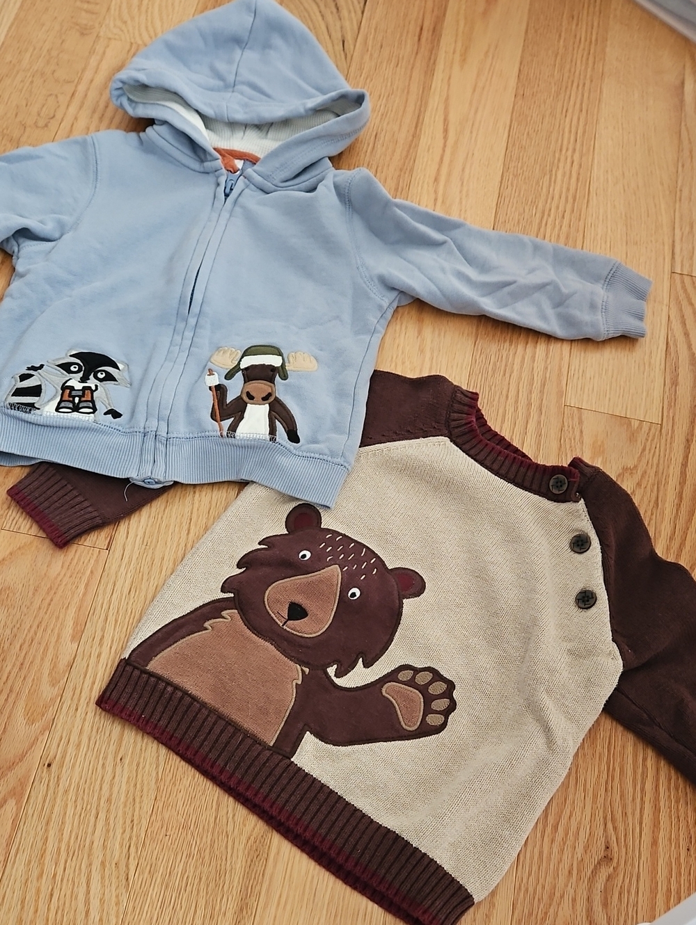 Gymboree Kids Blue Hooded Jacket & Beige Bear Sweater Set